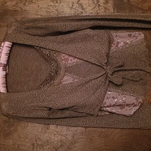 Great For Holidays 2 Piece Tie Cardigan w/Rabbit Fur Trim Camisole Top Medium